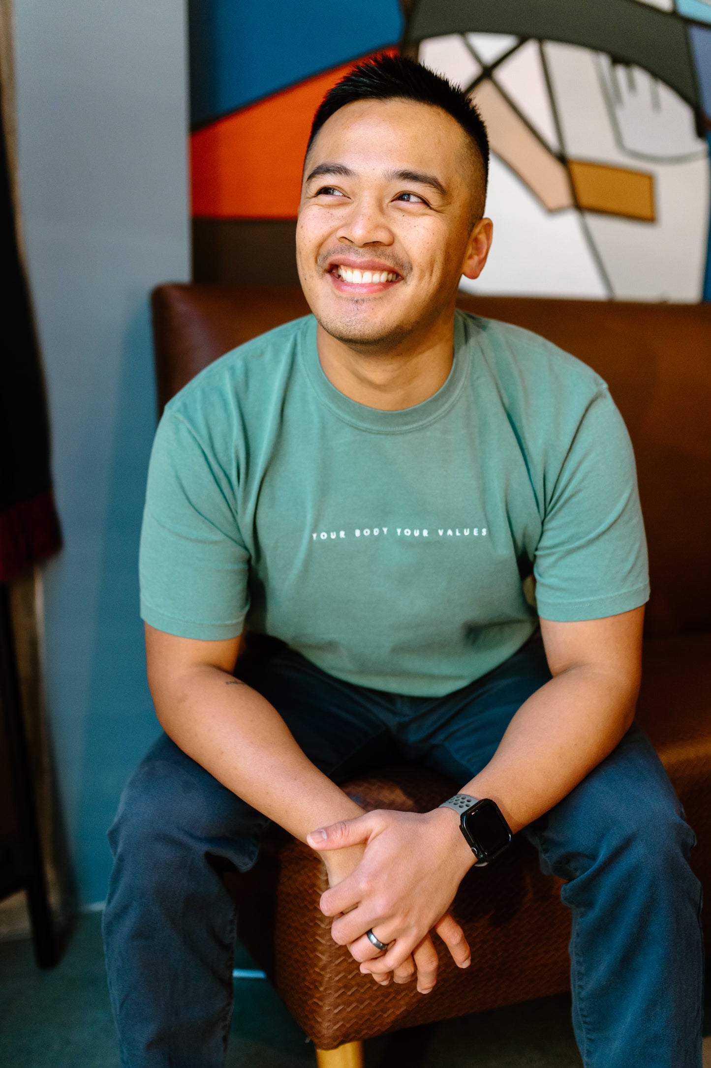 YBYV Comfort Colors T-Shirt with White Embroidered Minimalist Font