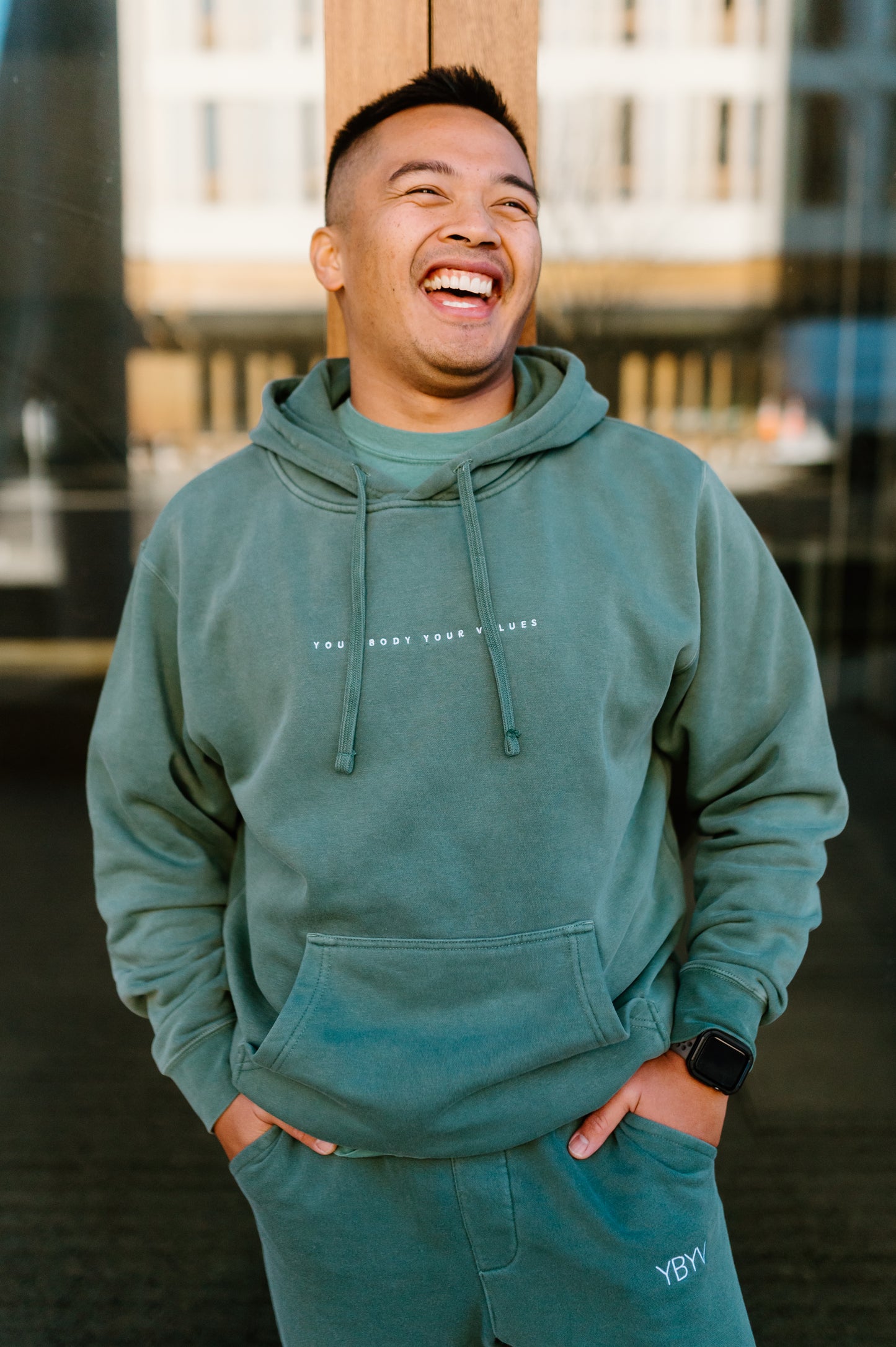 YBYV Unisex Hoodie with Embroidered Minimalist Font