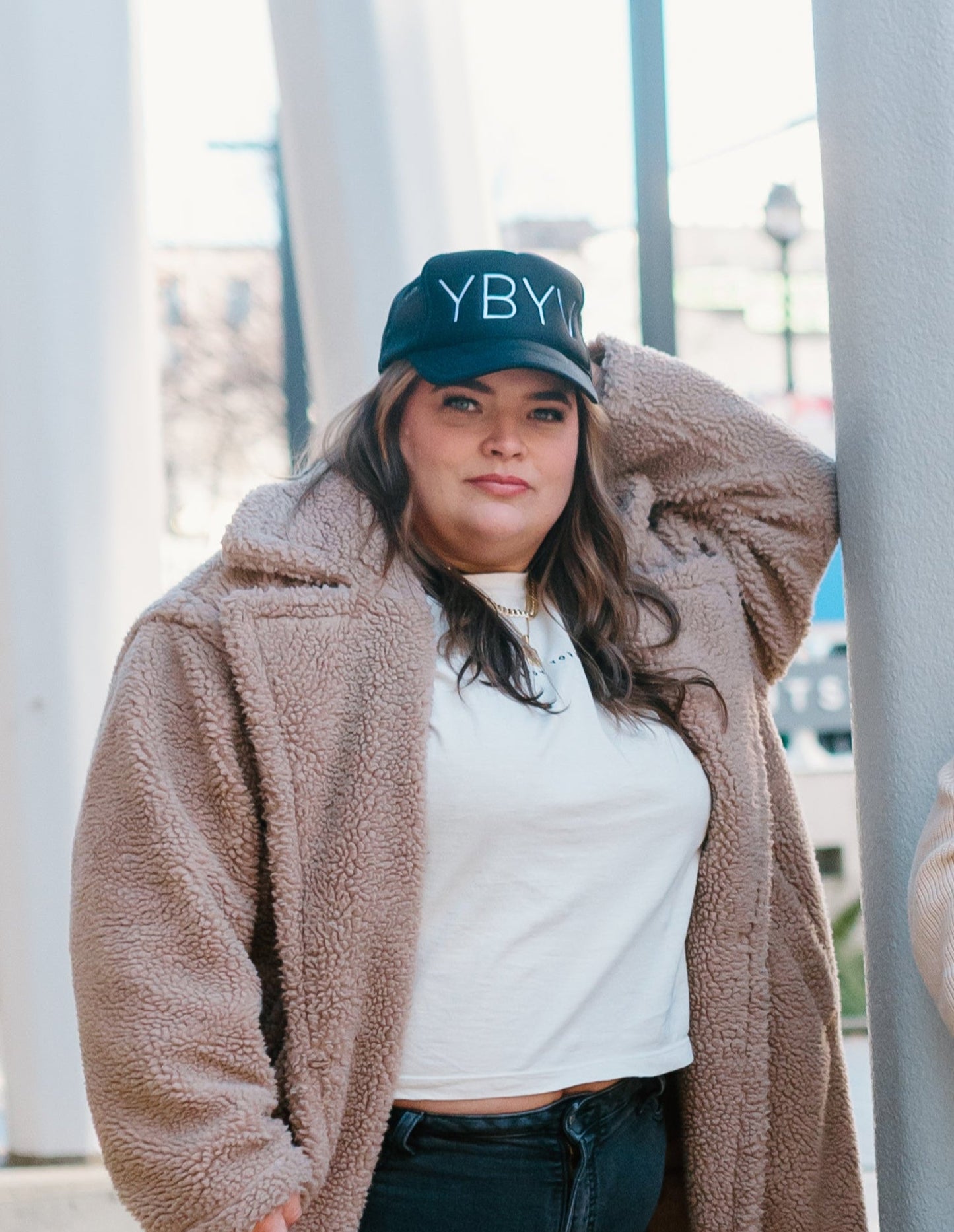 YBYV Foam Trucker Hat with Embroidered Large Minimalist Logo
