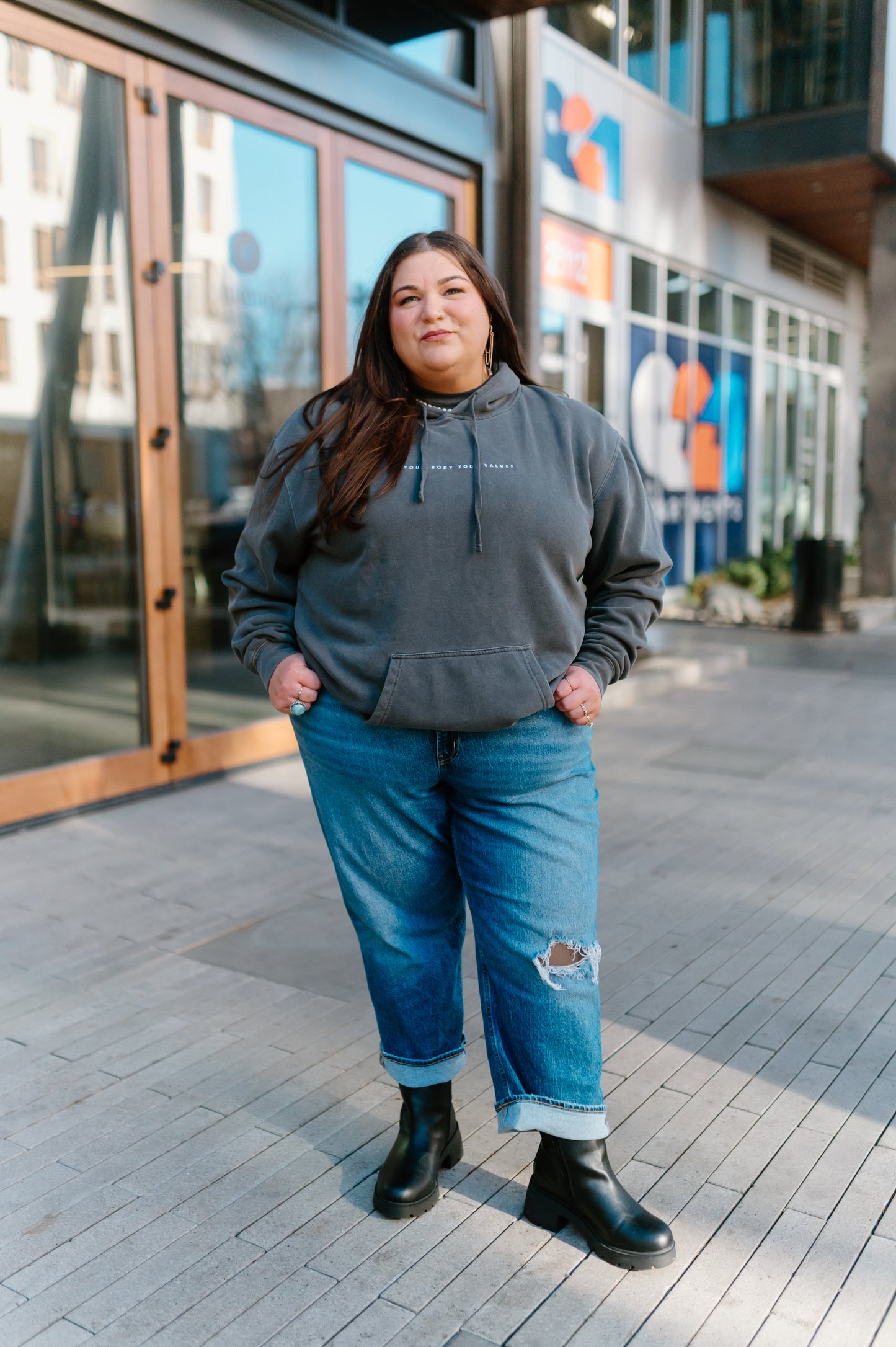 YBYV Unisex Hoodie with Embroidered Minimalist Font