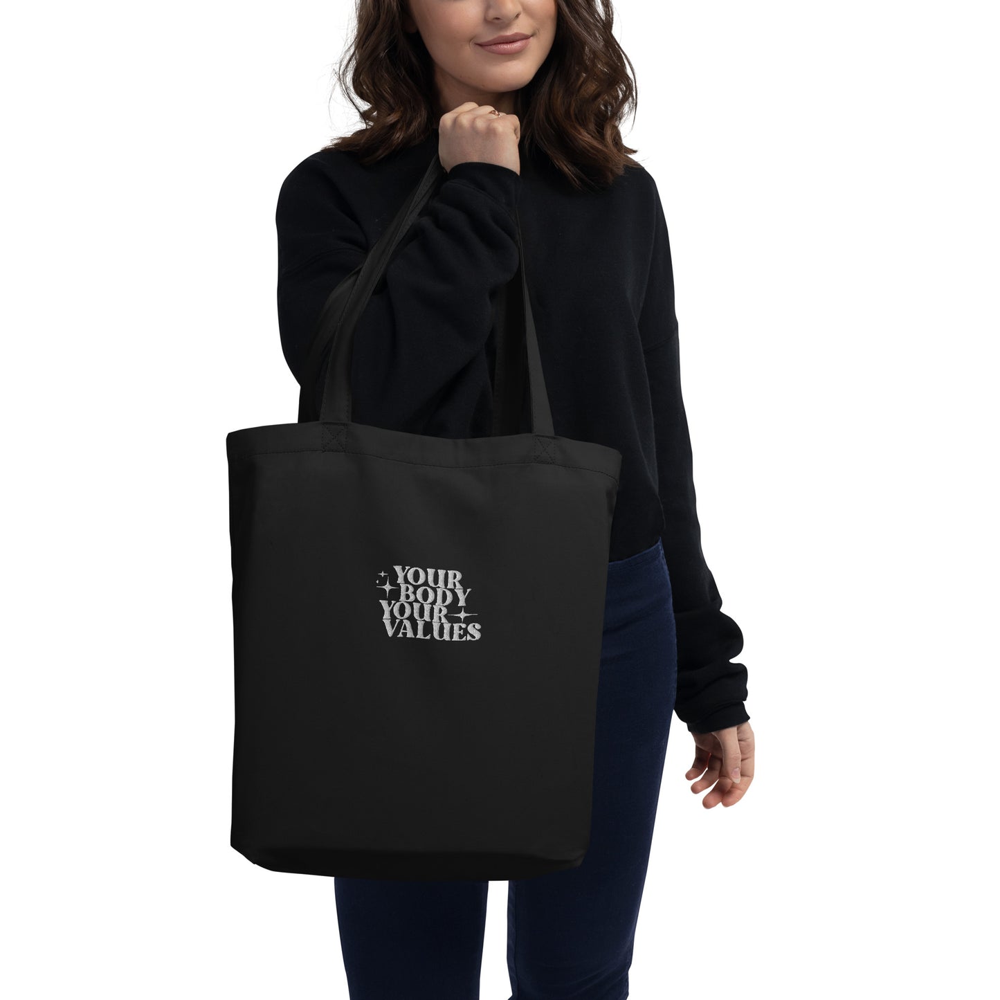 YBYV Organic Cotton Tote Bag with Embroidered Retro Font & Sparkle