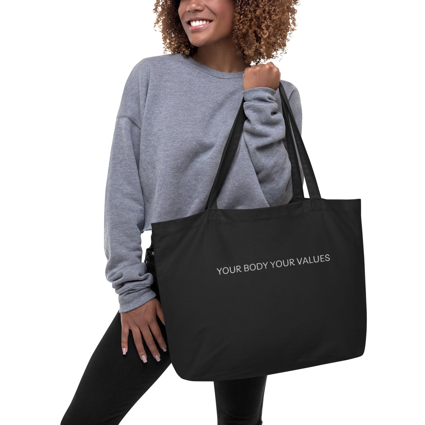 YBYV Large Organic Cotton Tote Bag with Embroidered Minimalist Font