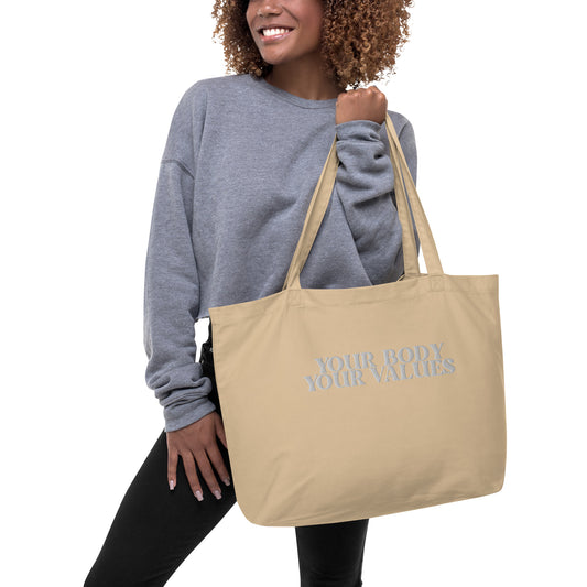 YBYV Large Organic Cotton Tote Bag with Embroidered Retro Font