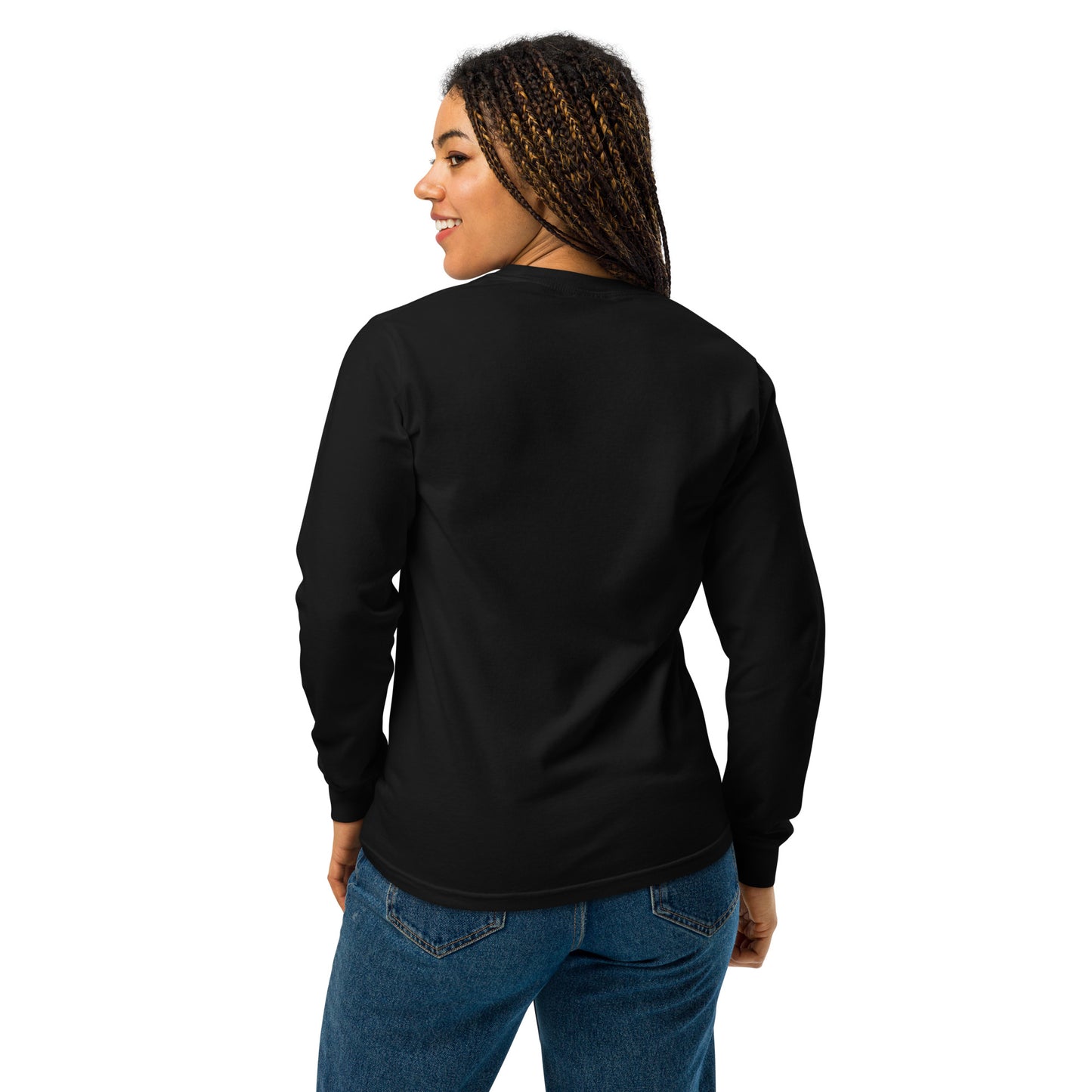 YBYV Comfort Colors Long Sleeve Shirt with Embroidered Minimalist Font