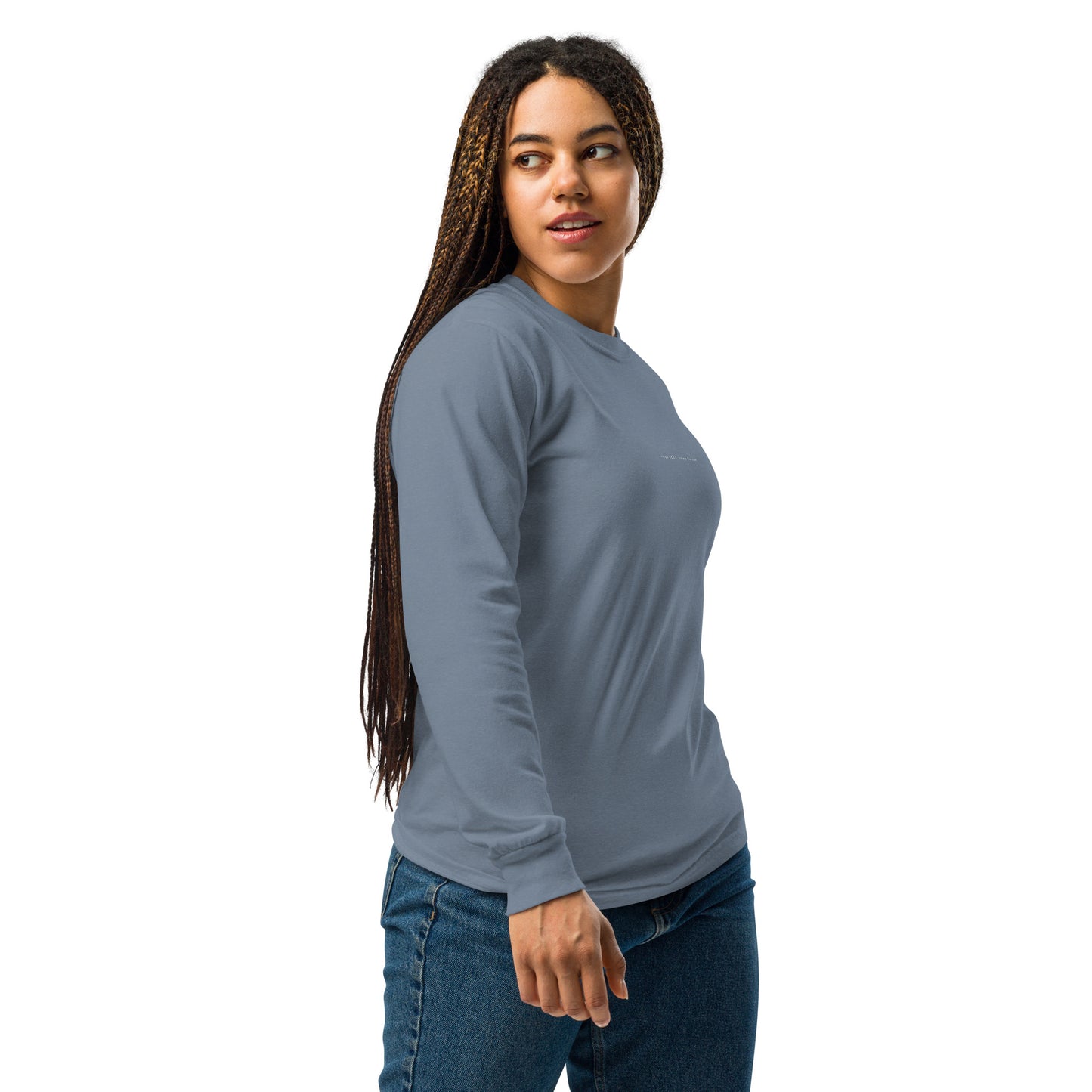 YBYV Comfort Colors Long Sleeve Shirt with Embroidered Minimalist Font