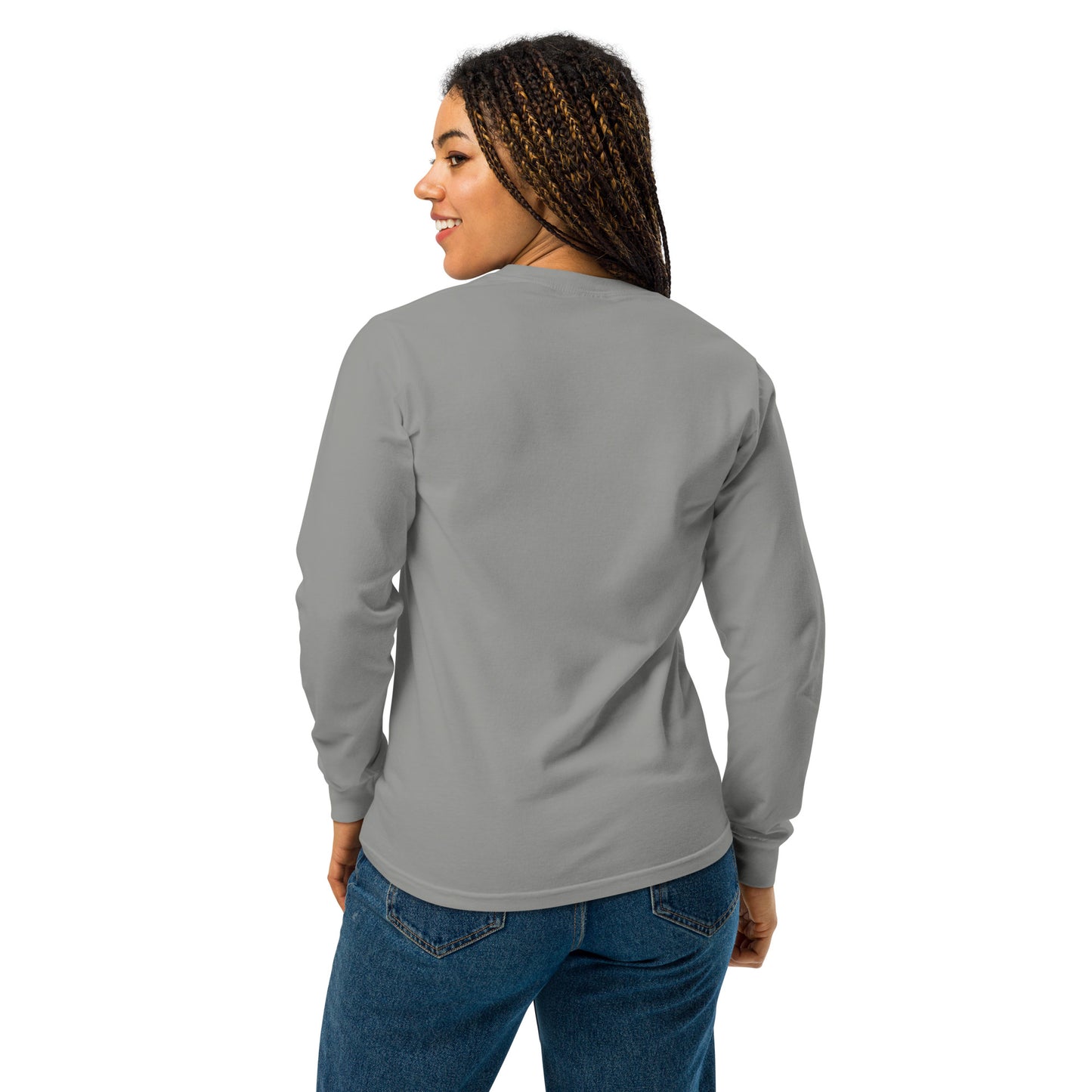 YBYV Comfort Colors Long Sleeve Shirt with Embroidered Minimalist Font