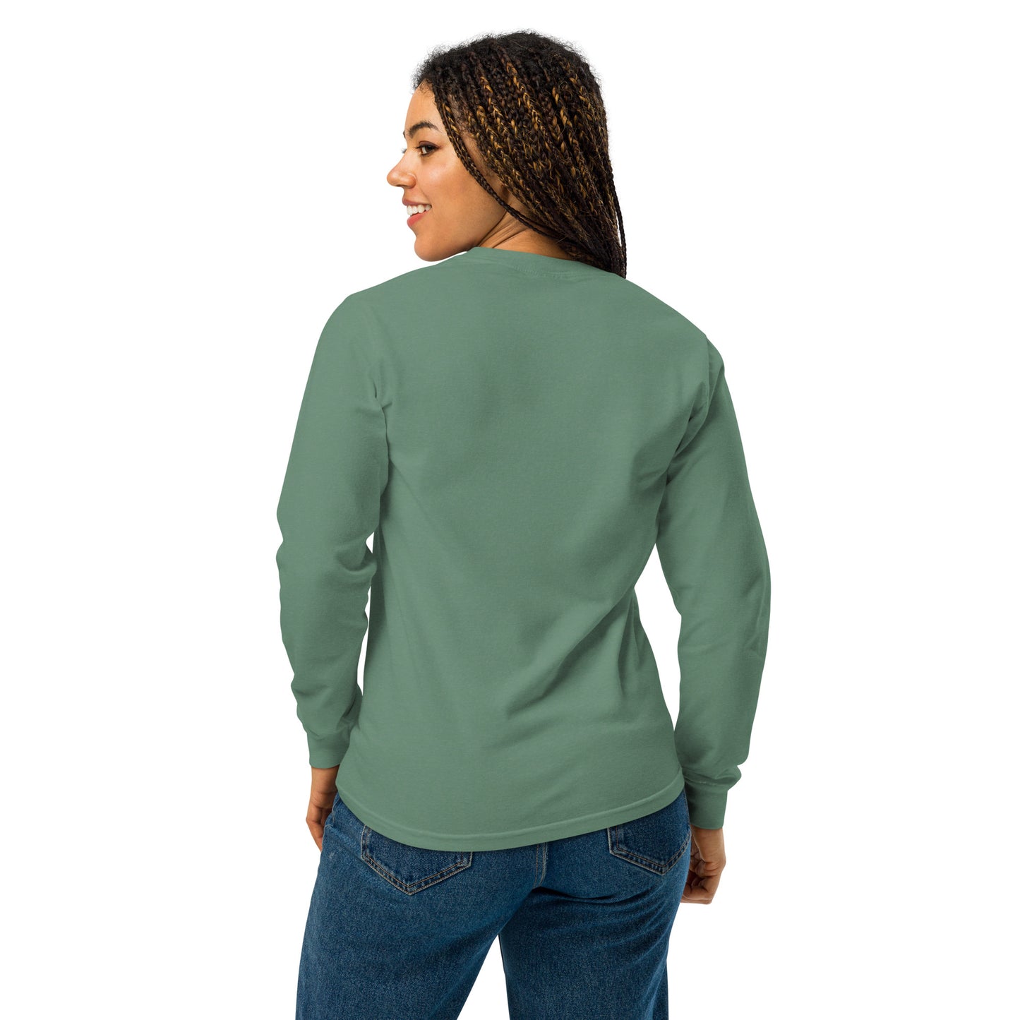 YBYV Comfort Colors Long Sleeve Shirt with Embroidered Minimalist Font