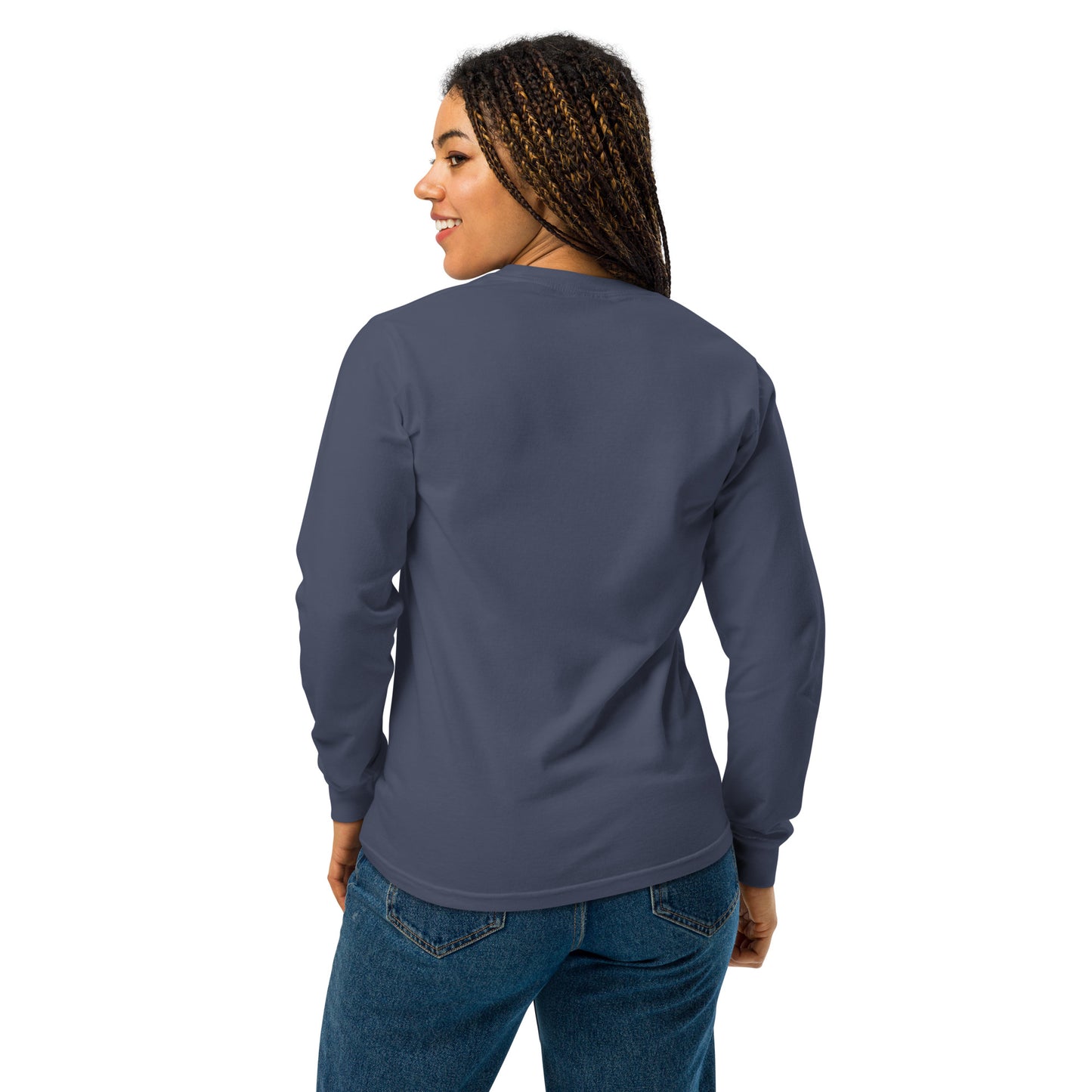 YBYV Comfort Colors Long Sleeve Shirt with Embroidered Minimalist Font