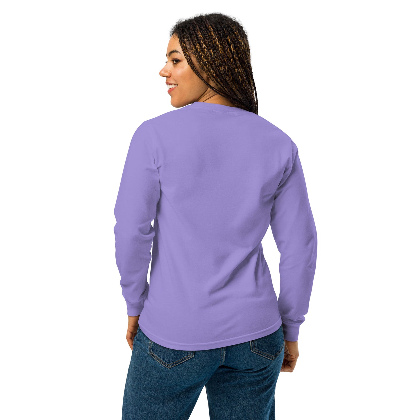 YBYV Comfort Colors Long Sleeve Shirt with Embroidered Minimalist Font