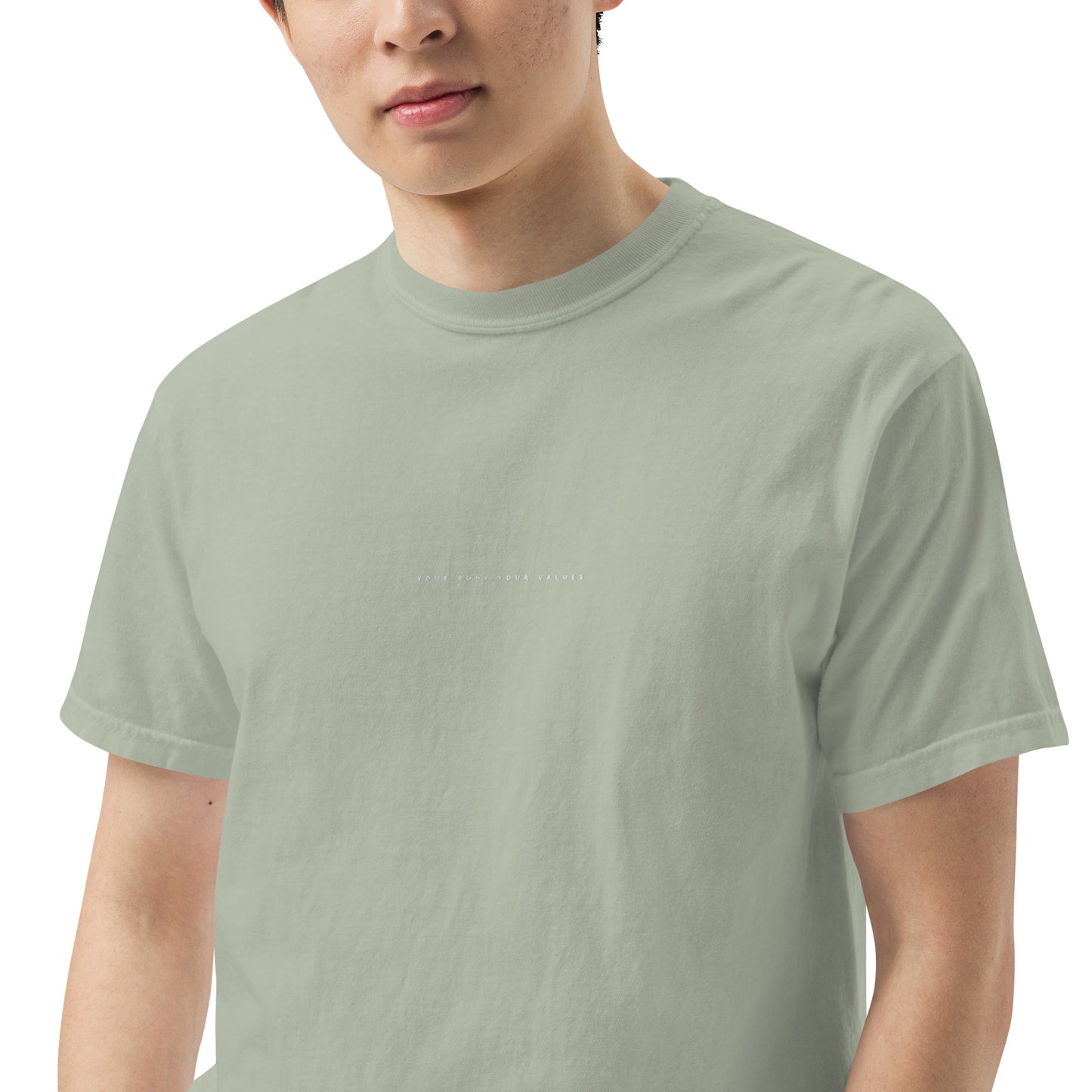 YBYV Comfort Colors T-Shirt with White Embroidered Minimalist Font