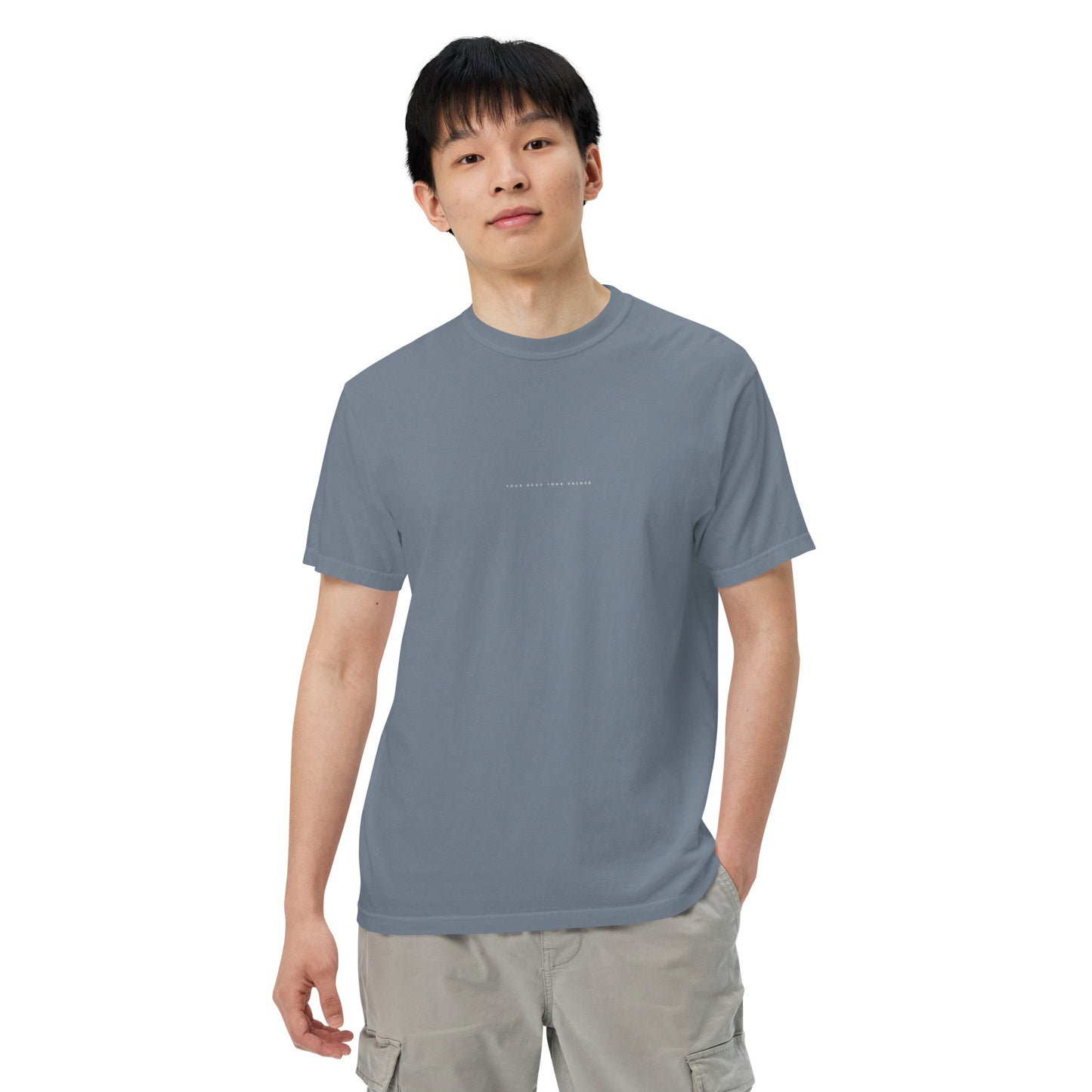 YBYV Comfort Colors T-Shirt with White Embroidered Minimalist Font