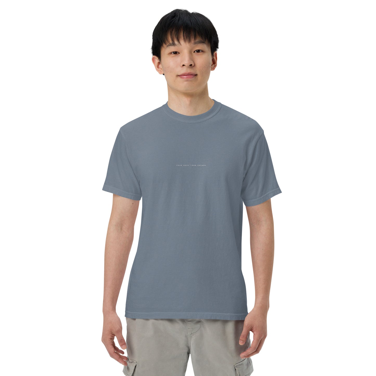 YBYV Comfort Colors T-Shirt with White Embroidered Minimalist Font