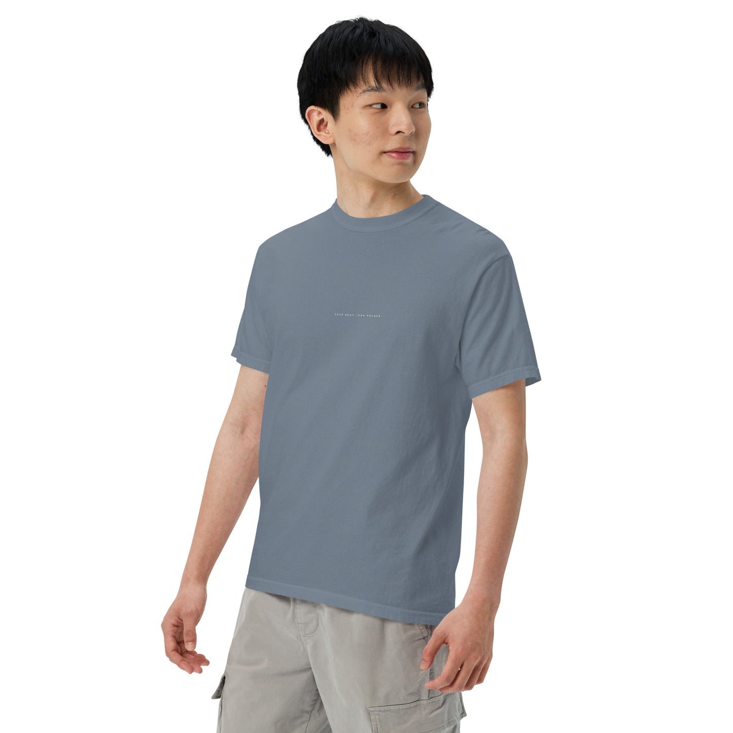 YBYV Comfort Colors T-Shirt with White Embroidered Minimalist Font