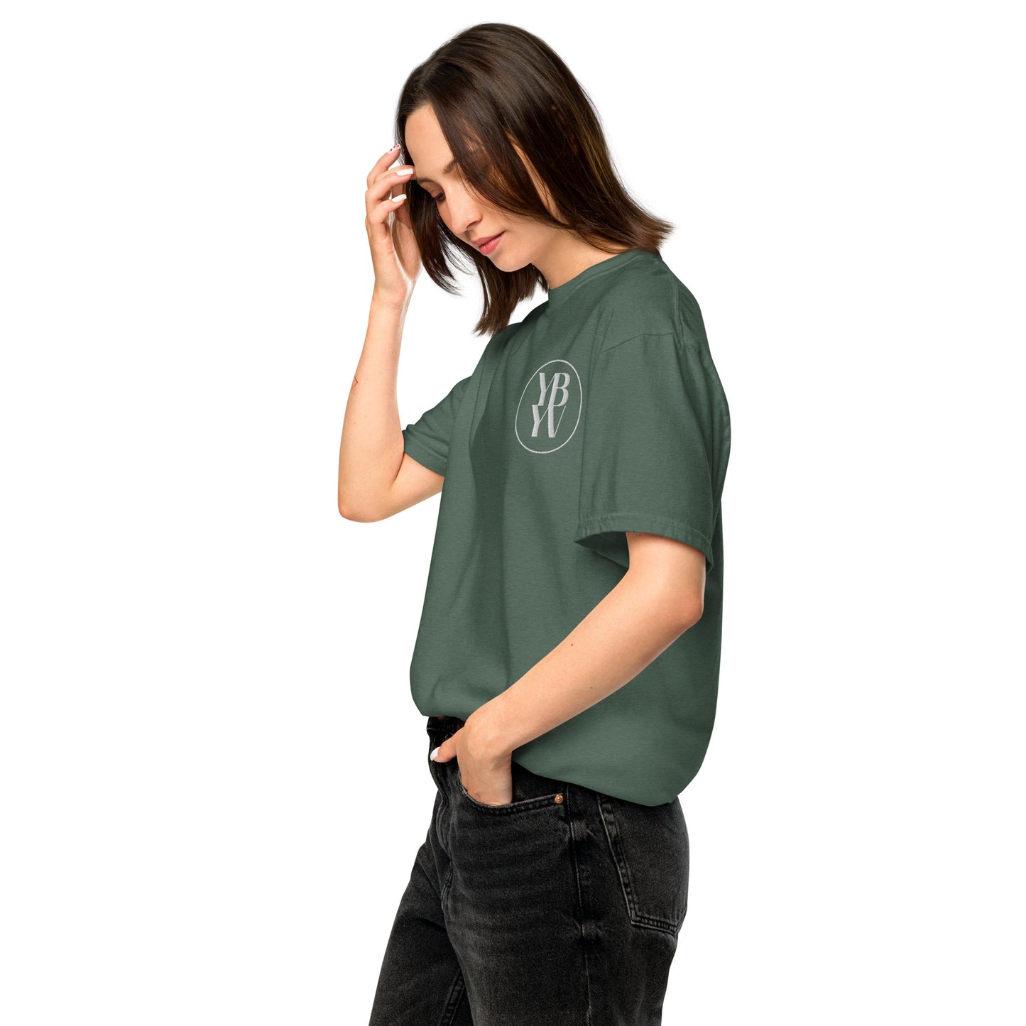 YBYV Comfort Colors T-Shirt with White Embroidered Circle Logo