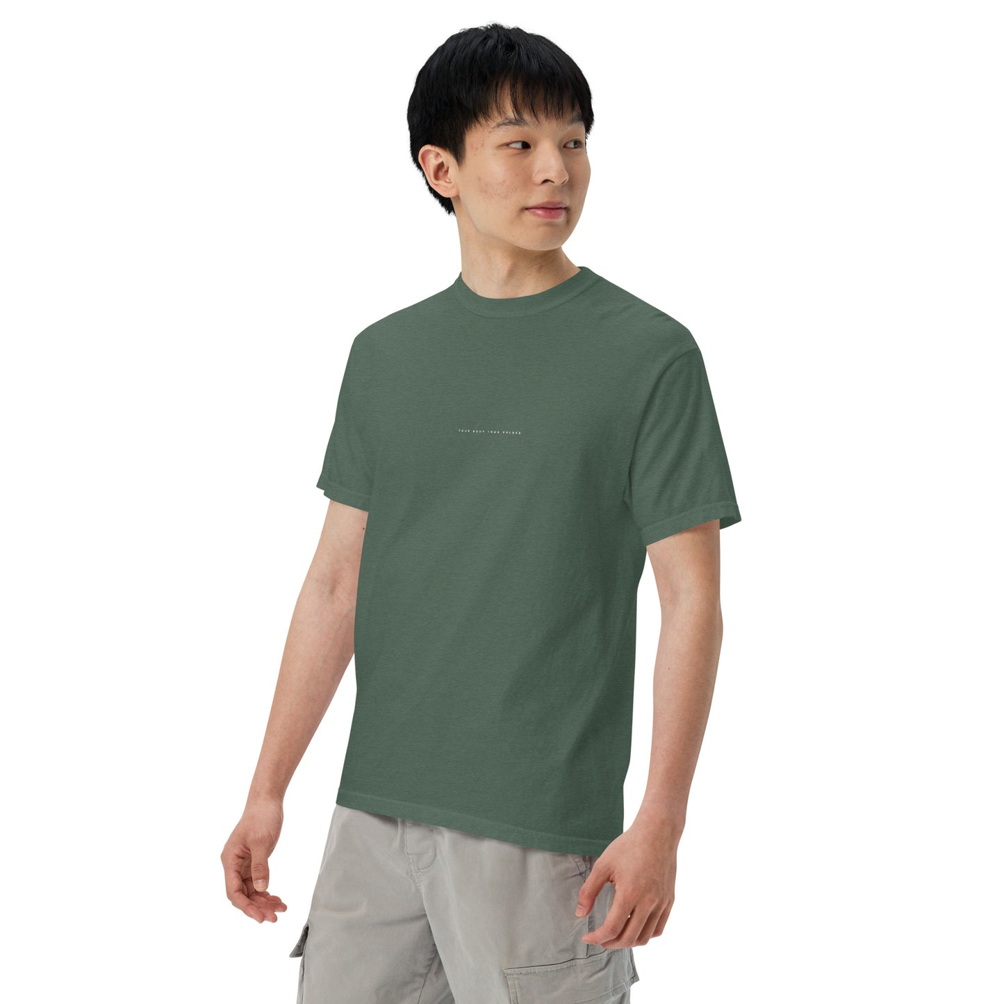 YBYV Comfort Colors T-Shirt with White Embroidered Minimalist Font