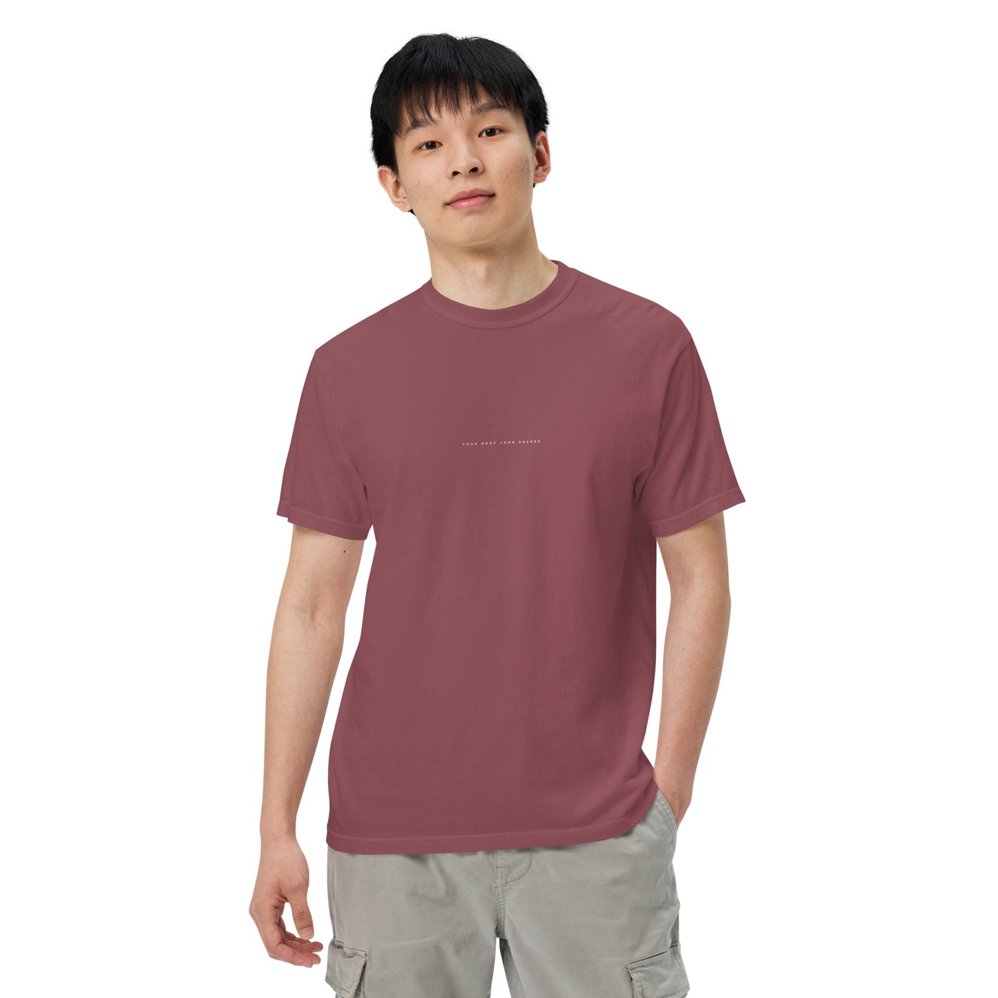 YBYV Comfort Colors T-Shirt with White Embroidered Minimalist Font