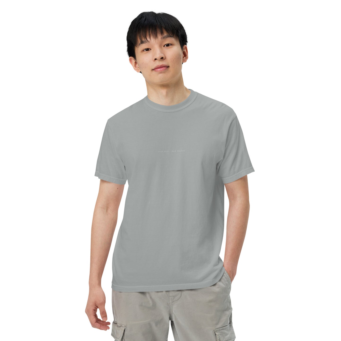 YBYV Comfort Colors T-Shirt with White Embroidered Minimalist Font