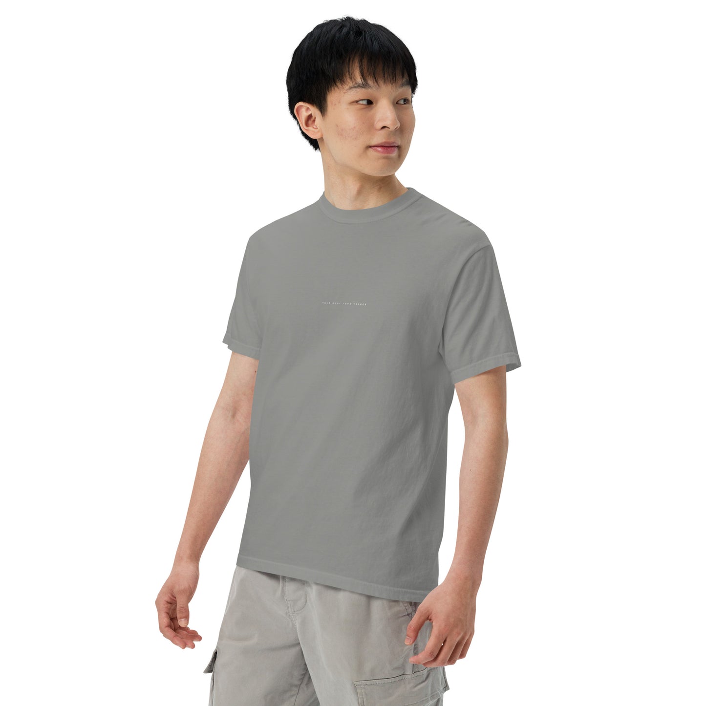 YBYV Comfort Colors T-Shirt with White Embroidered Minimalist Font