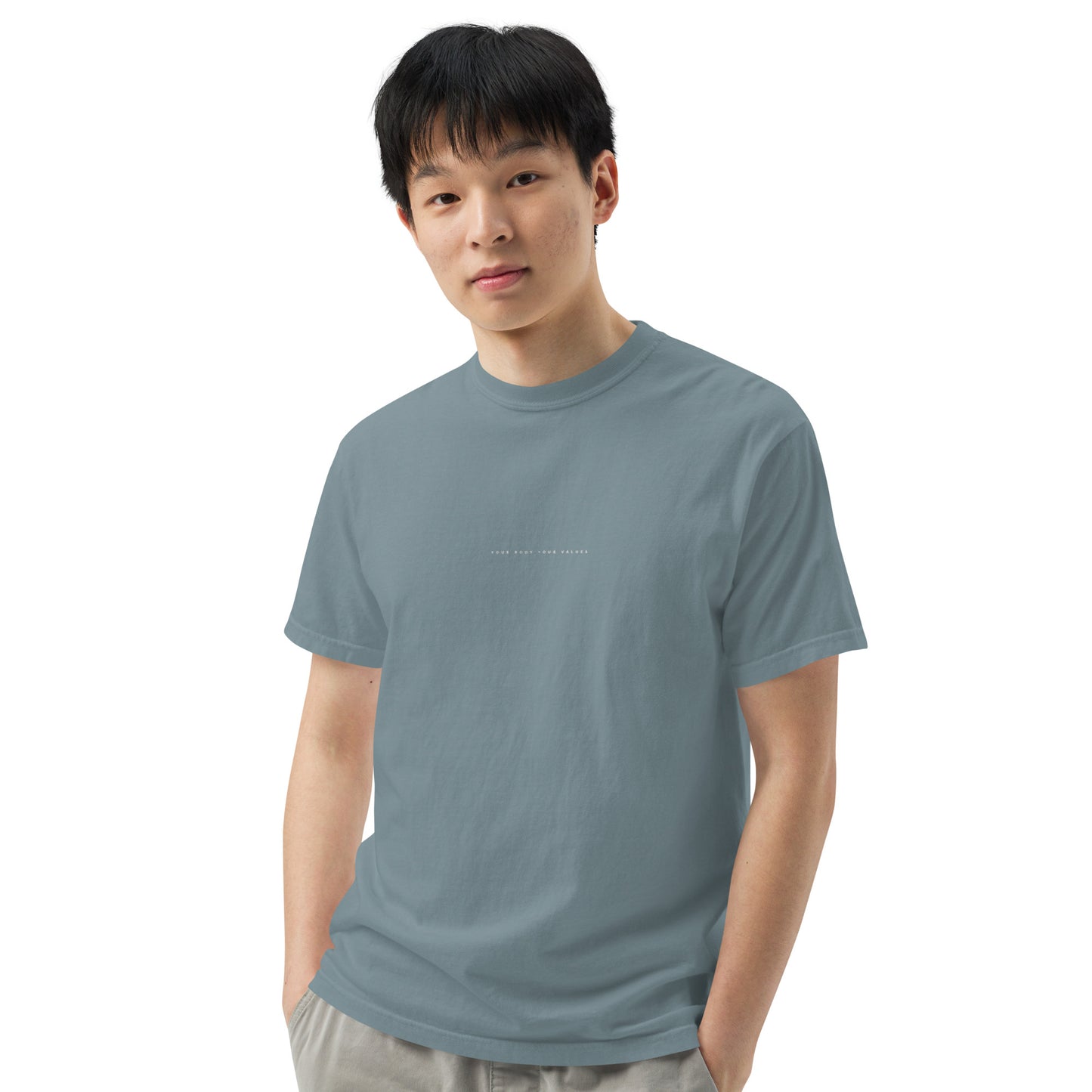 YBYV Comfort Colors T-Shirt with White Embroidered Minimalist Font