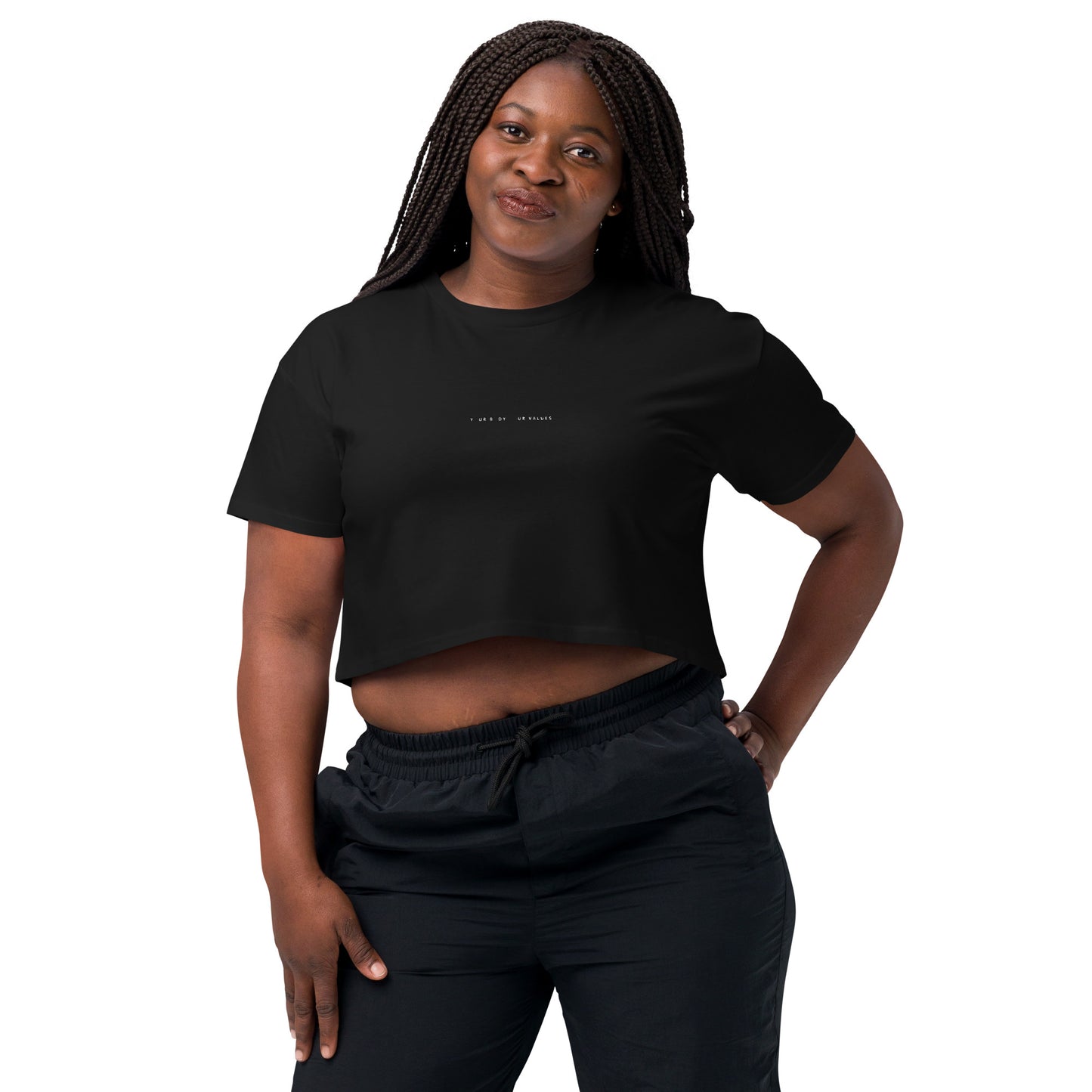 YBYV Crop Top with Embroidered Minimalist Font