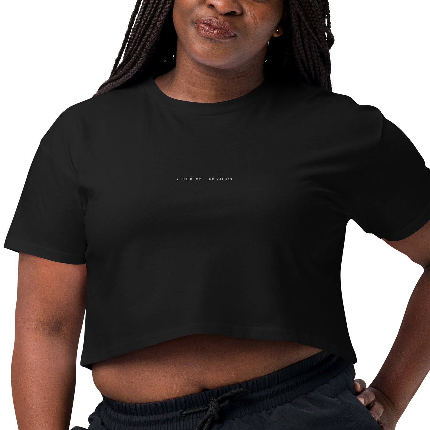 YBYV Crop Top with Embroidered Minimalist Font