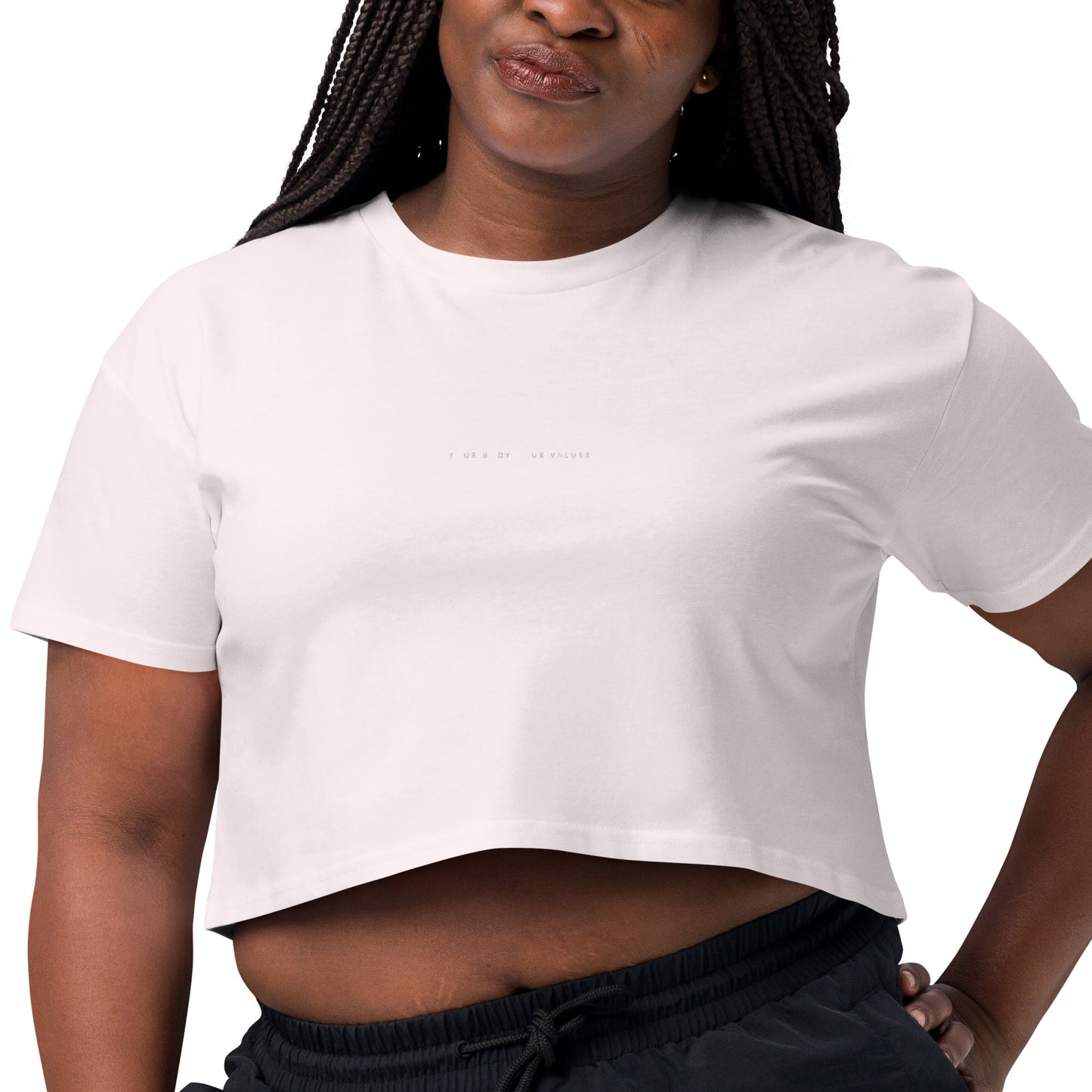 YBYV Crop Top with Embroidered Minimalist Font