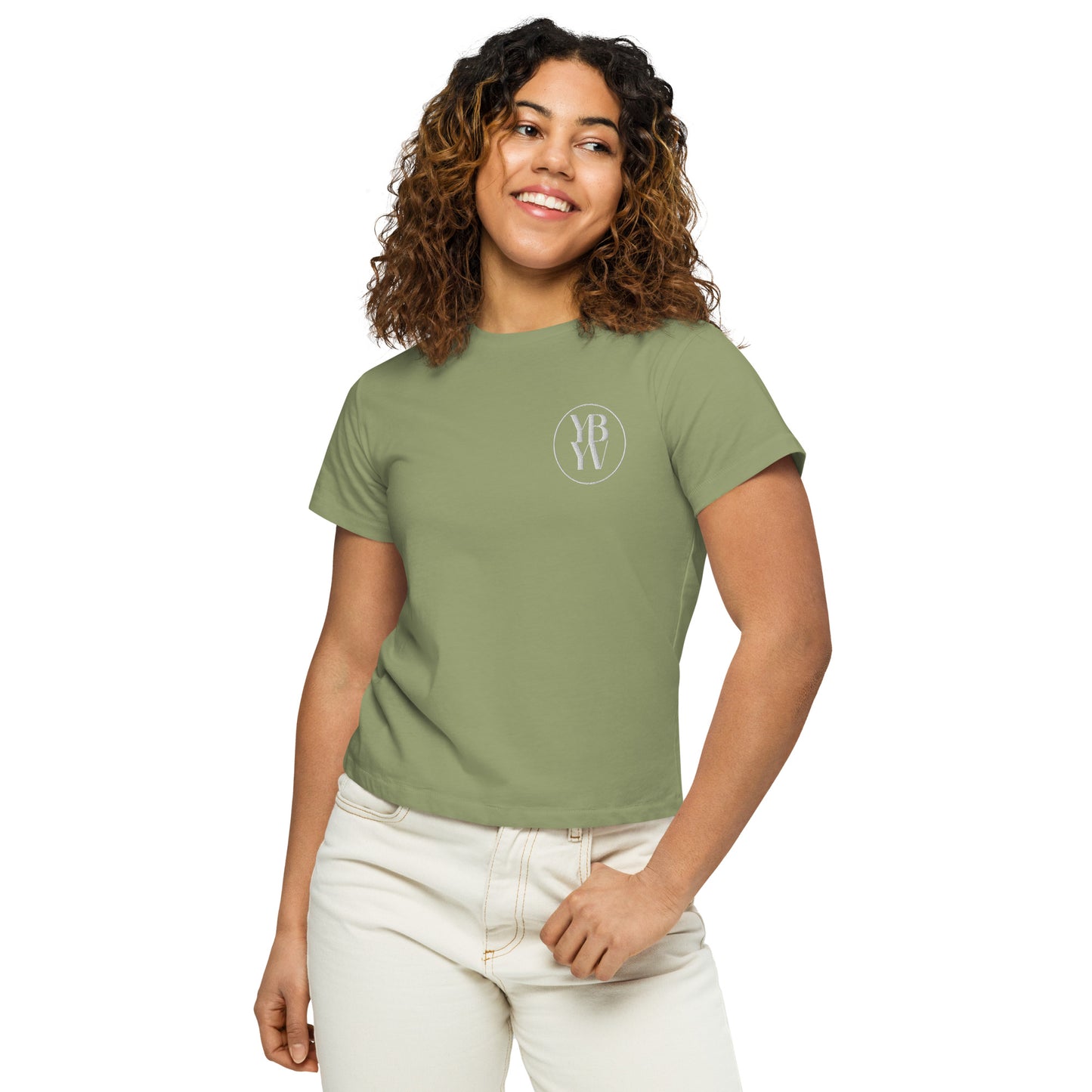 YBYV High Waisted T-Shirt with Embroidered Circle Logo