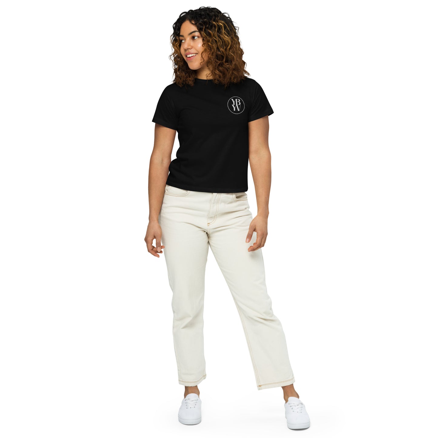 YBYV High Waisted T-Shirt with Embroidered Circle Logo