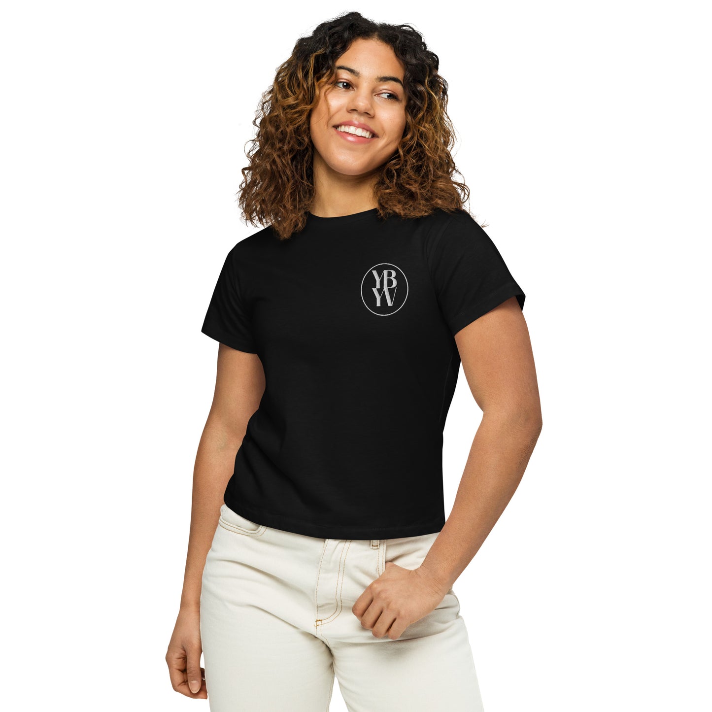 YBYV High Waisted T-Shirt with Embroidered Circle Logo