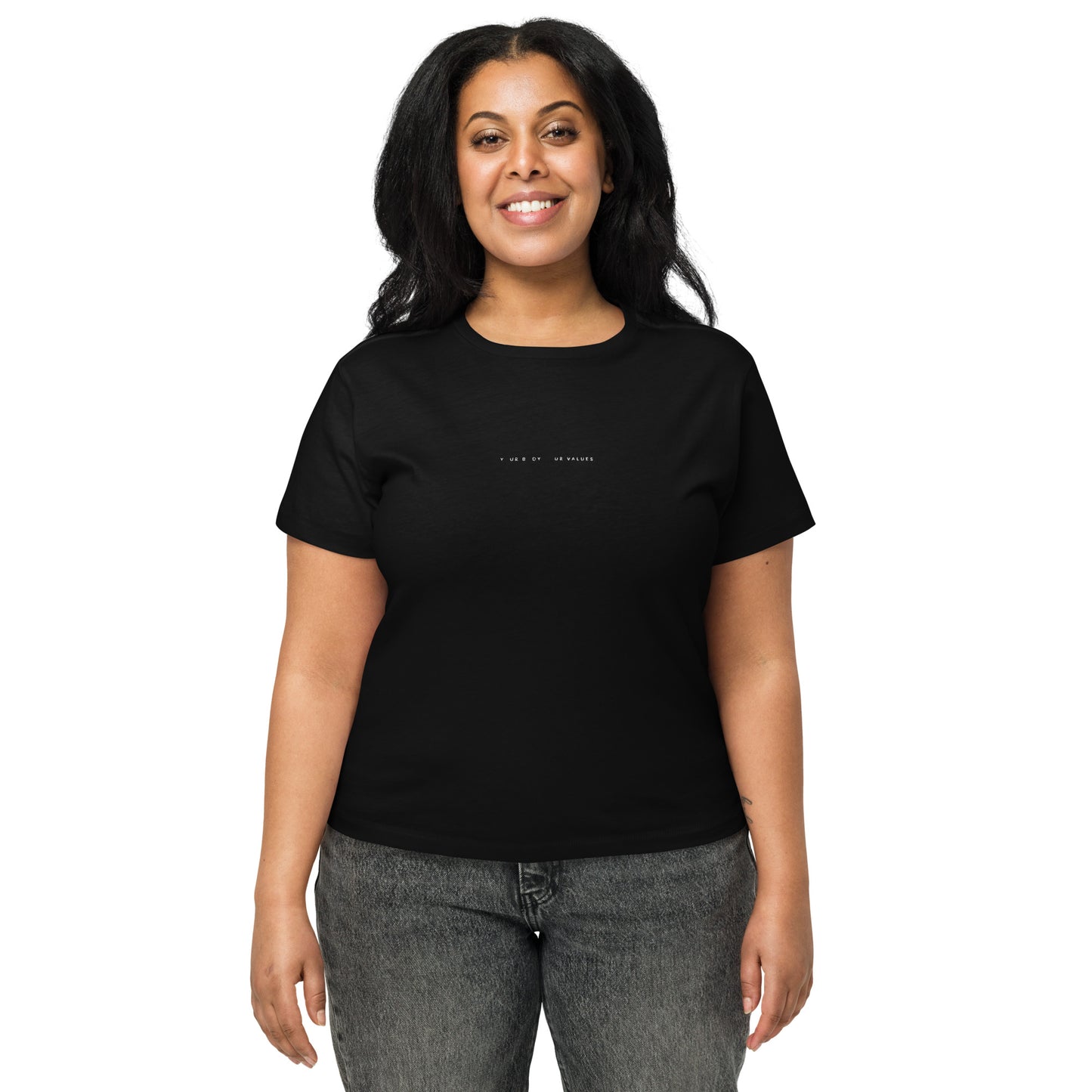 YBYV High Waisted T-Shirt with Embroidered Minimalist Font