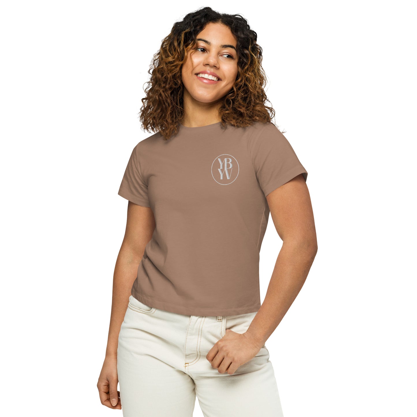 YBYV High Waisted T-Shirt with Embroidered Circle Logo