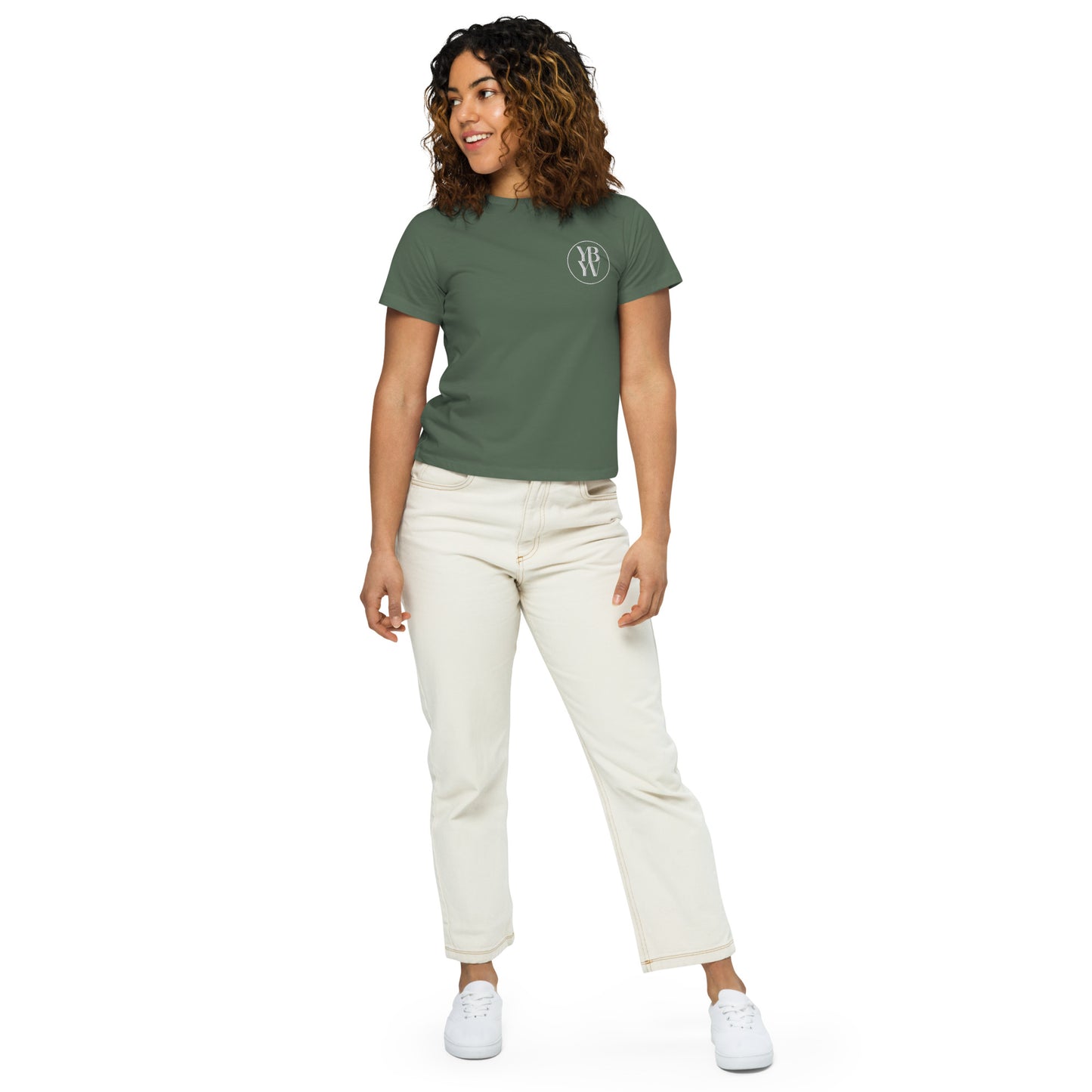 YBYV High Waisted T-Shirt with Embroidered Circle Logo