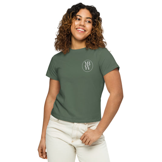 YBYV High Waisted T-Shirt with Embroidered Circle Logo