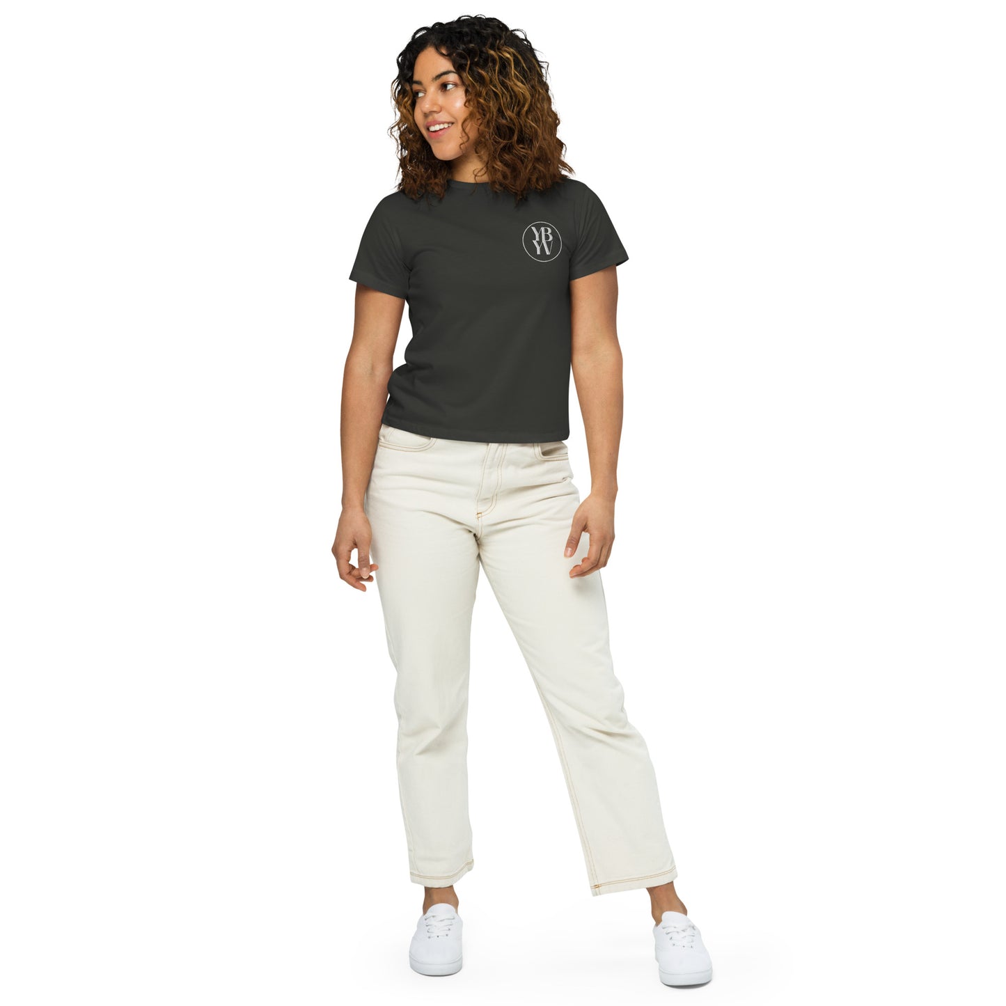 YBYV High Waisted T-Shirt with Embroidered Circle Logo