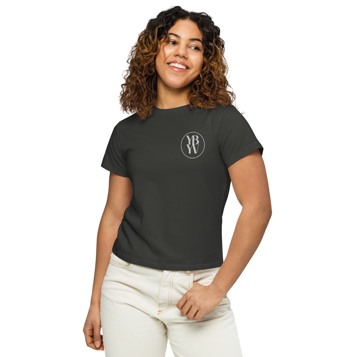 YBYV High Waisted T-Shirt with Embroidered Circle Logo