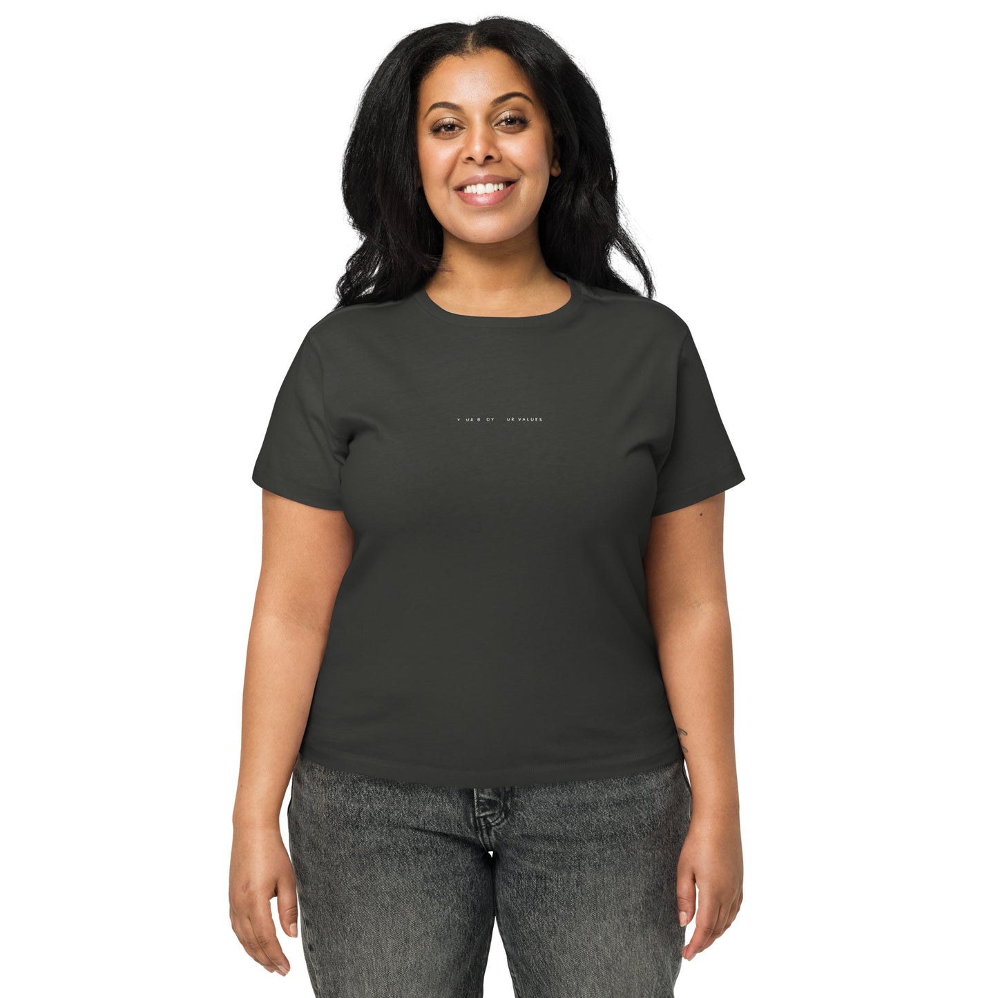 YBYV High Waisted T-Shirt with Embroidered Minimalist Font