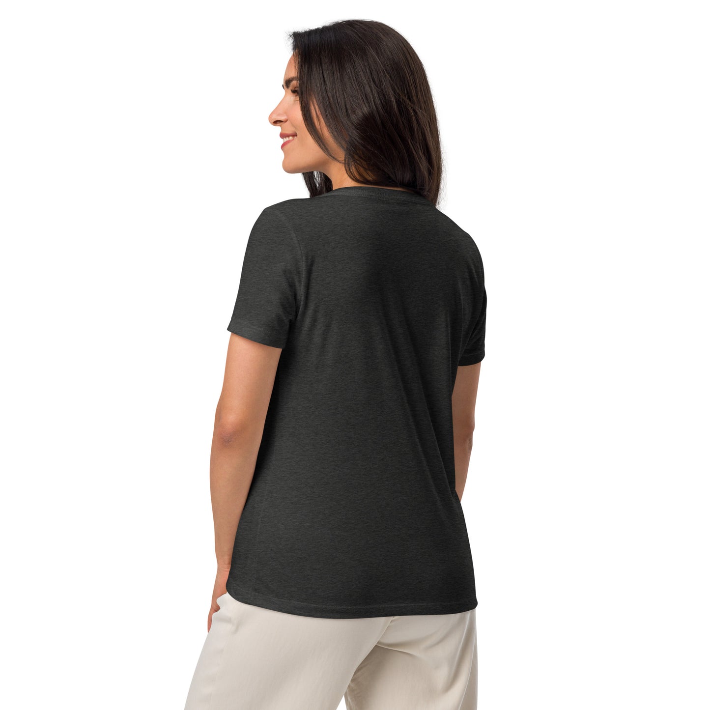 YBYV V Neck T-Shirt with Embroidered Circle Logo